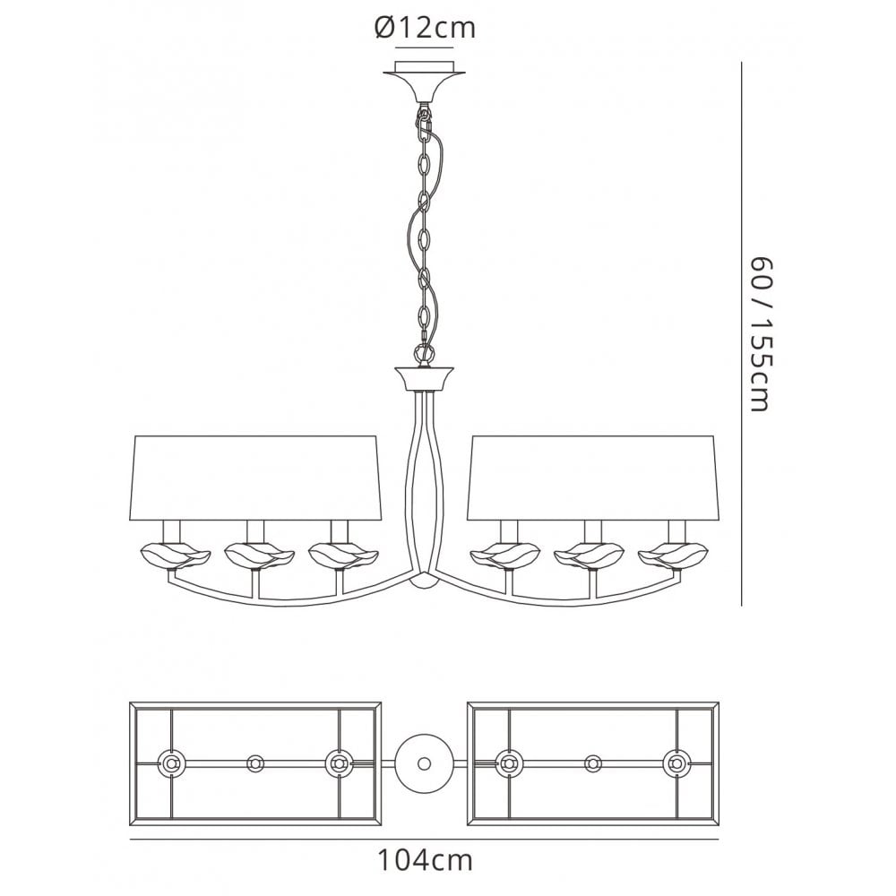 M0781 Akira Linear Pendant 2 Arm 6 Light E14 Polished Chrome Black Shades