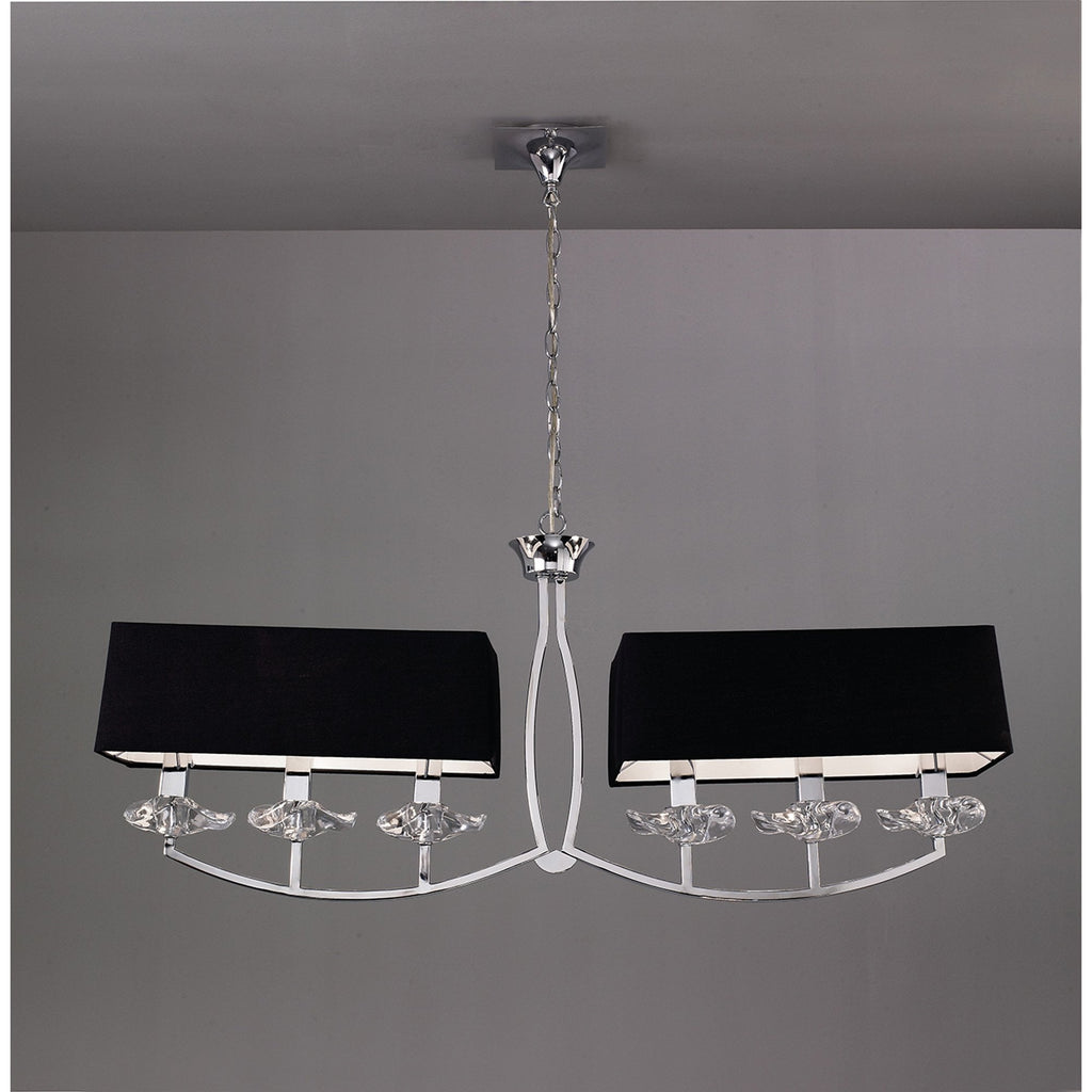 M0781 Akira Linear Pendant 2 Arm 6 Light E14 Polished Chrome Black Shades