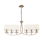 M0781AB Akira Linear Pendant 2 Arm 6 Light E14 Antique Brass Cream Shades