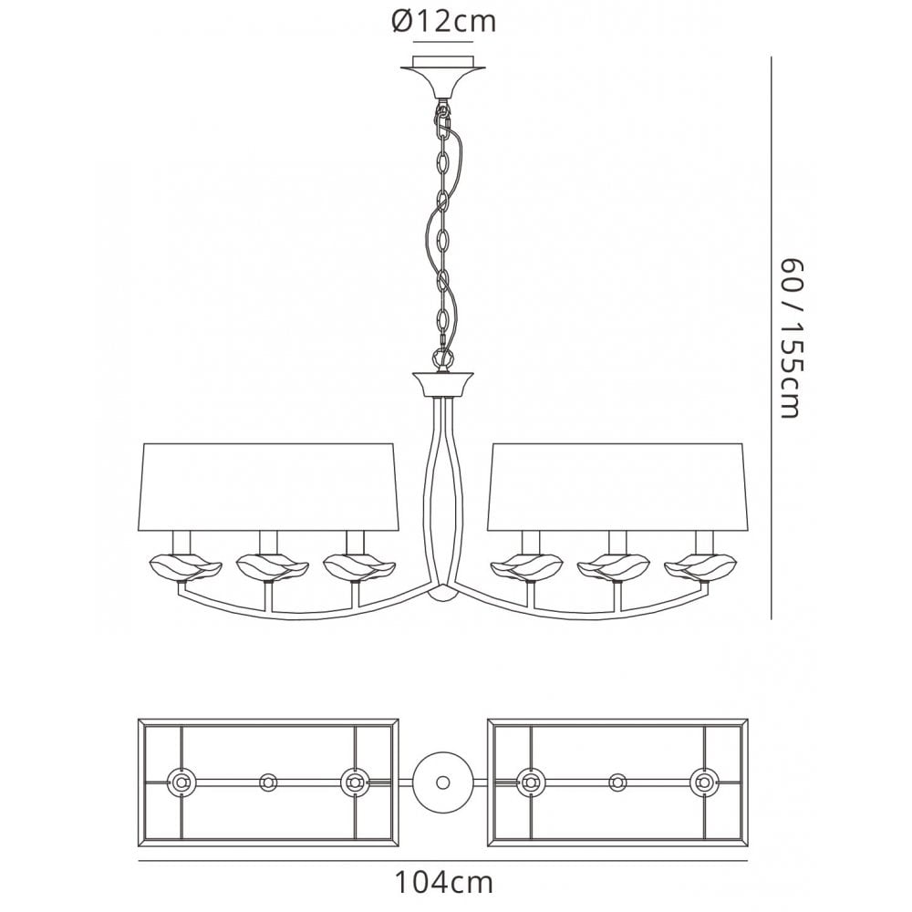 M0781AB Akira Linear Pendant 2 Arm 6 Light E14 Antique Brass Cream Shades