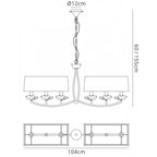 M0781AB Akira Linear Pendant 2 Arm 6 Light E14 Antique Brass Cream Shades