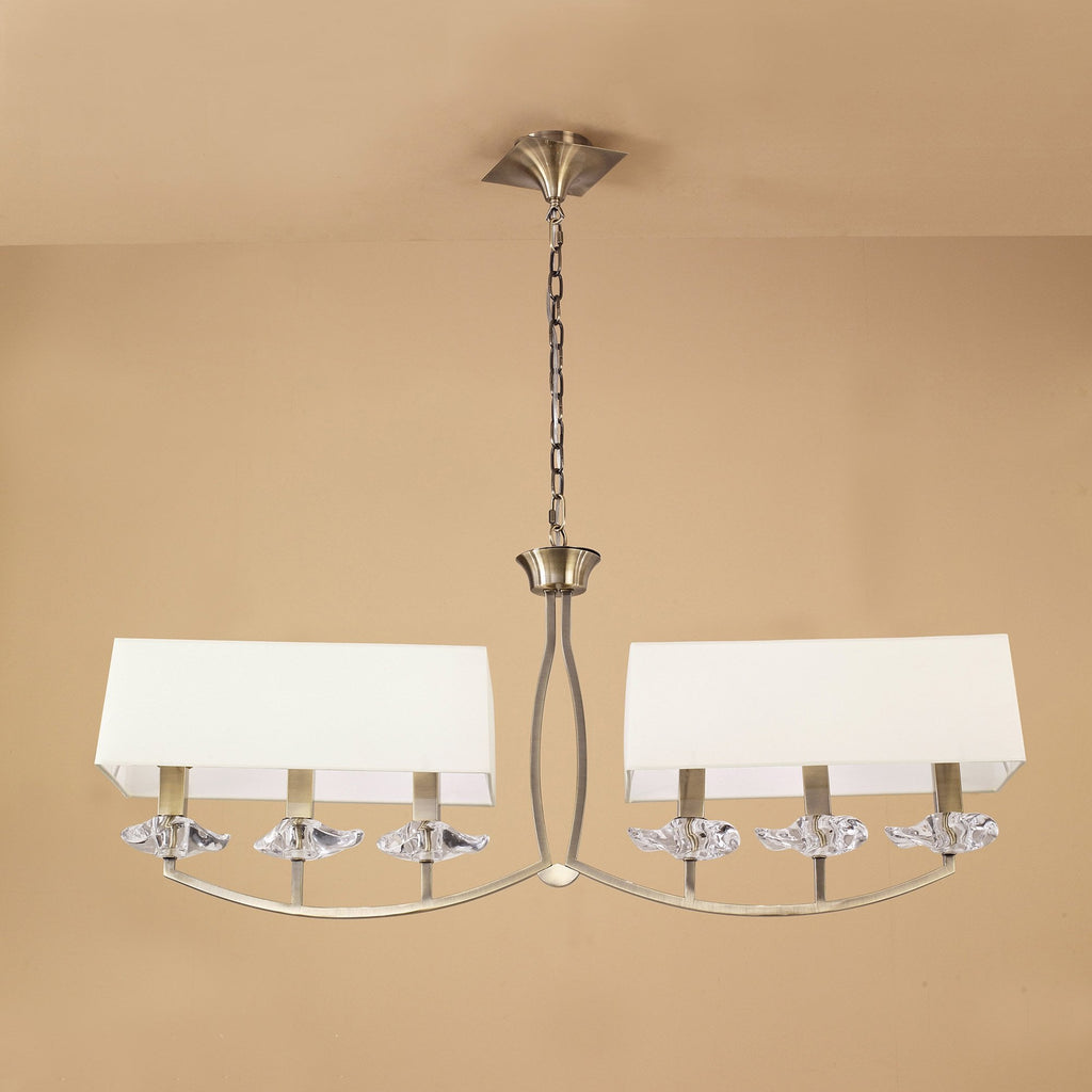 M0781AB Akira Linear Pendant 2 Arm 6 Light E14 Antique Brass Cream Shades