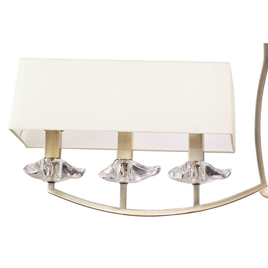 M0781AB Akira Linear Pendant 2 Arm 6 Light E14 Antique Brass Cream Shades