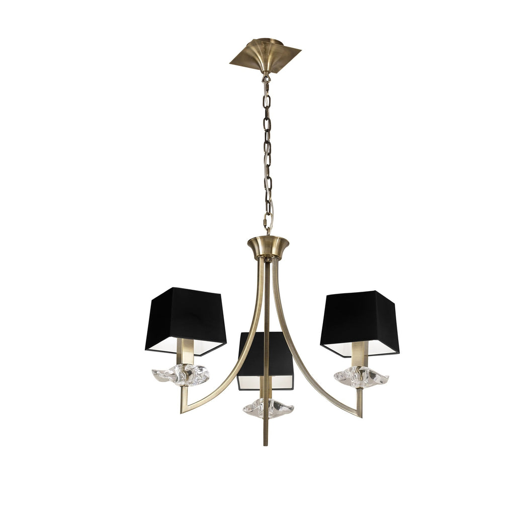 M0783AB/BS Akira Pendant 3 Light E14 Antique Brass Black Shades