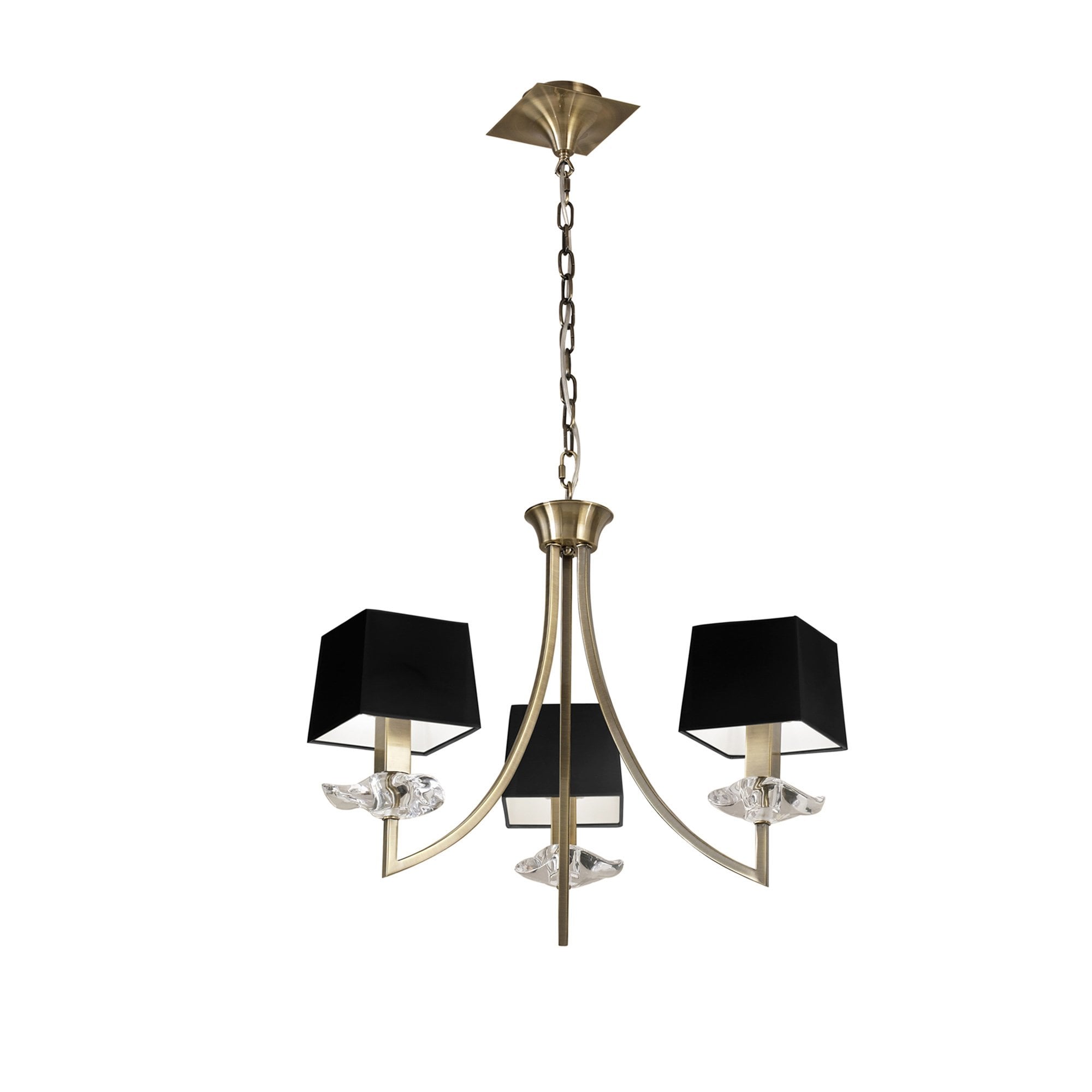 M0783AB/BS Akira Pendant 3 Light E14 Antique Brass Black Shades