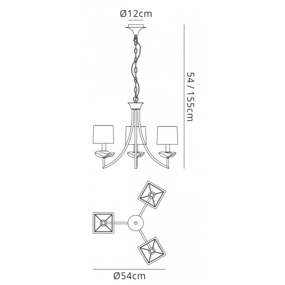 M0783AB/BS Akira Pendant 3 Light E14 Antique Brass Black Shades
