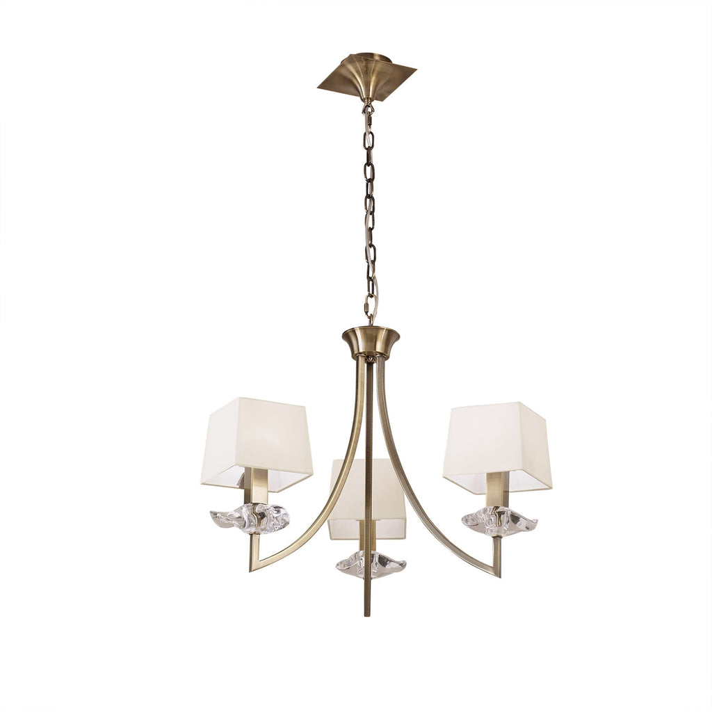 M0783AB Akira Pendant 3 Light E14 Antique Brass Cream Shades