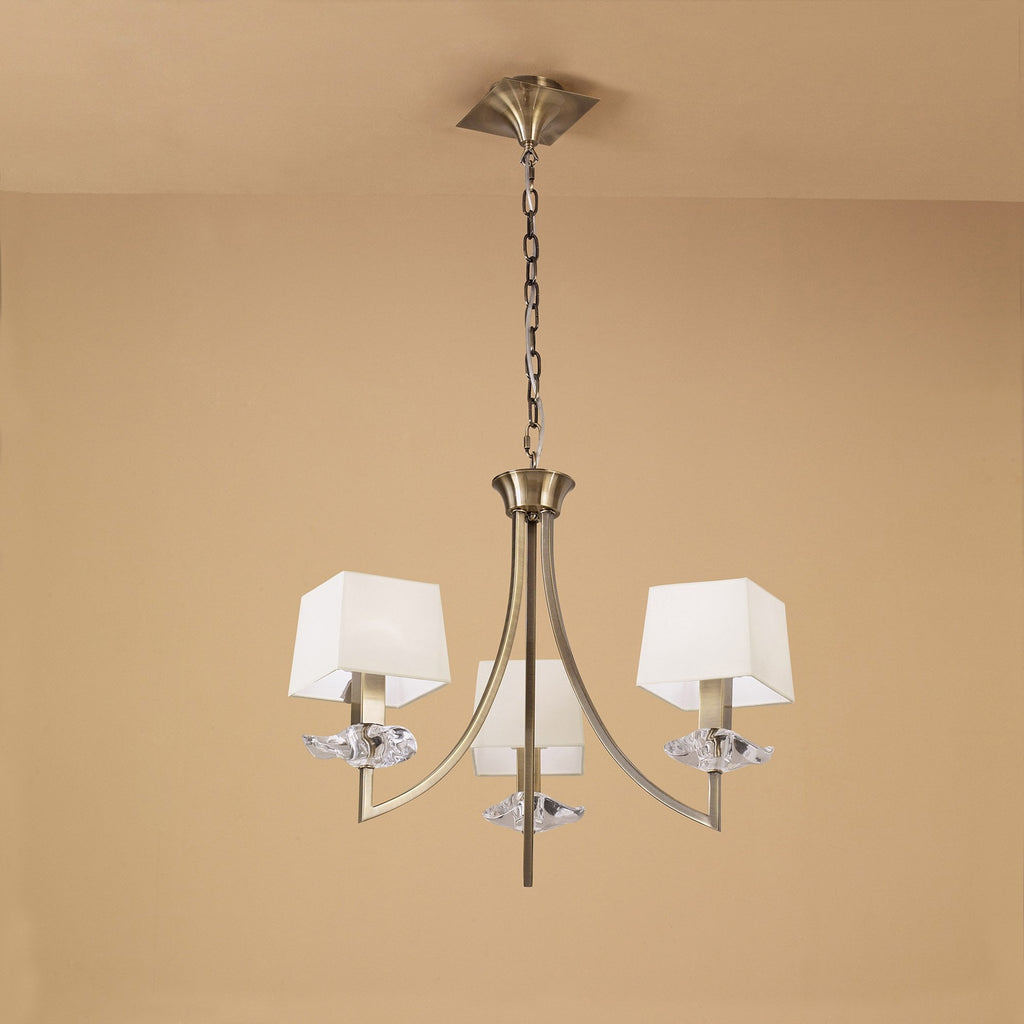 M0783AB Akira Pendant 3 Light E14 Antique Brass Cream Shades