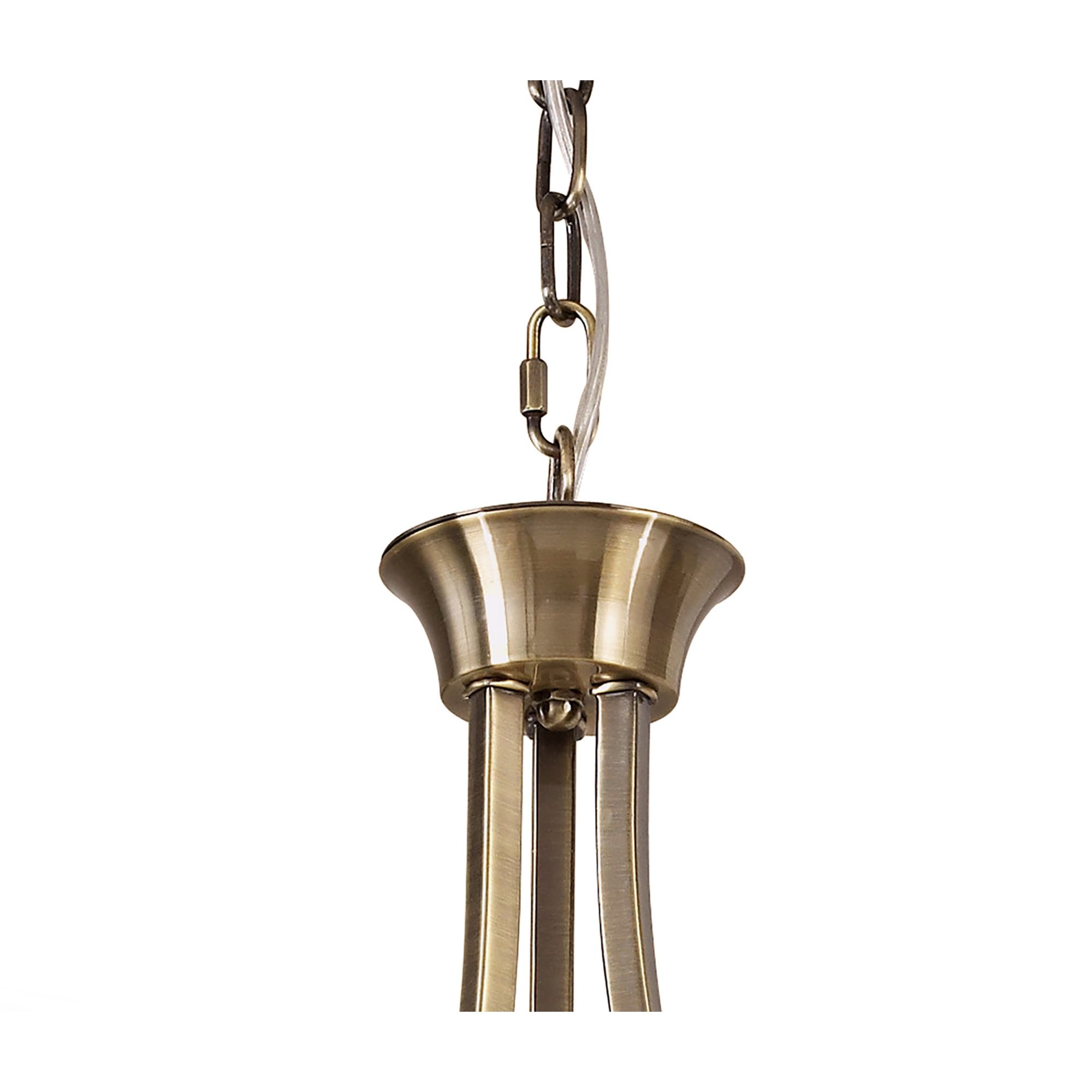 M0783AB Akira Pendant 3 Light E14 Antique Brass Cream Shades