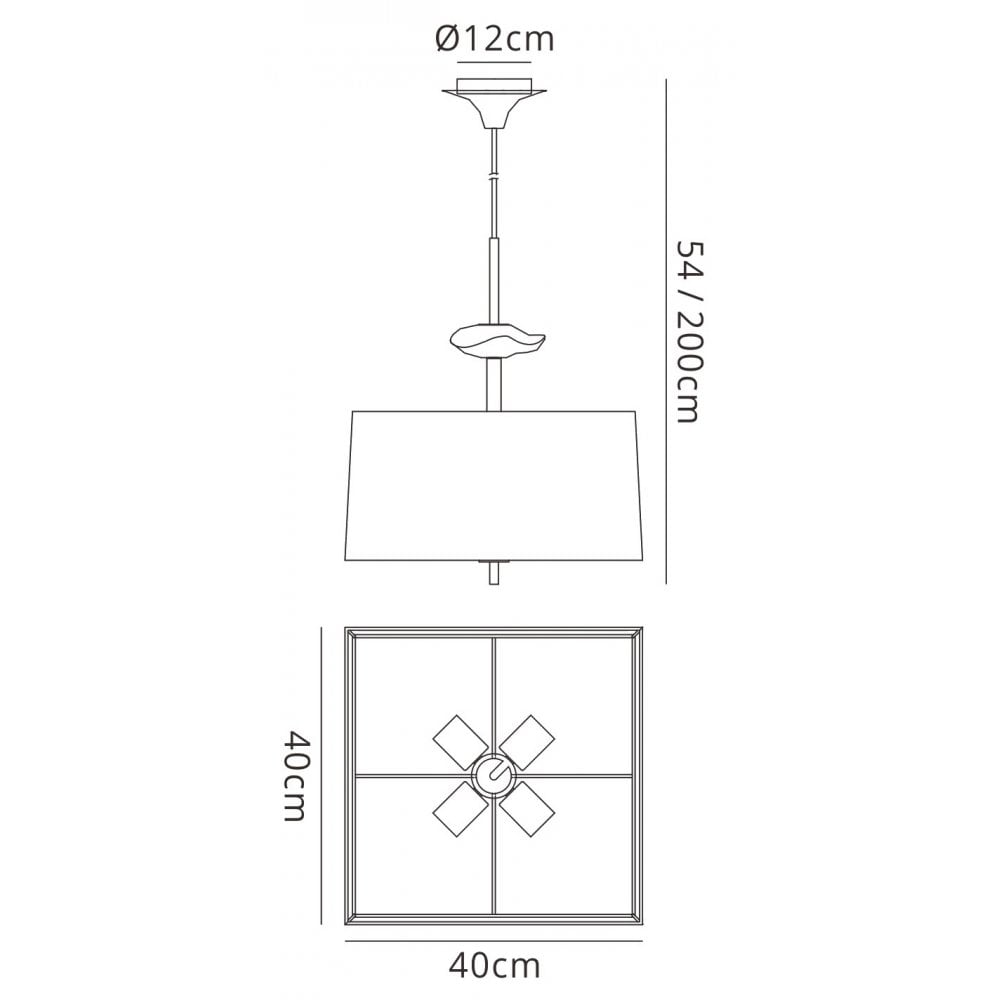 M0784/CS Akira Square Pendant 4 Light E27 Polished Chrome/Frosted Glass Cream Shade