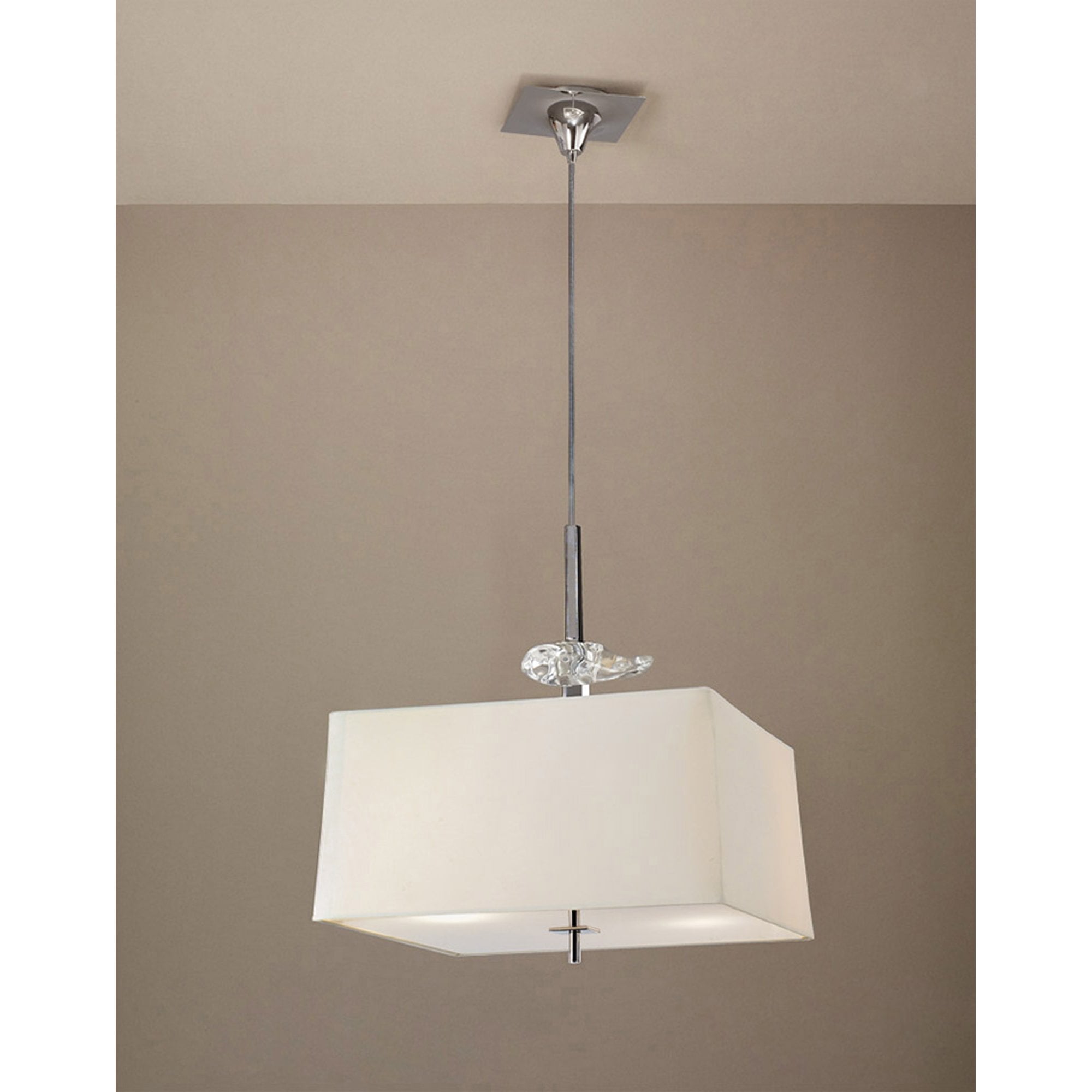 M0784/CS Akira Square Pendant 4 Light E27 Polished Chrome/Frosted Glass Cream Shade