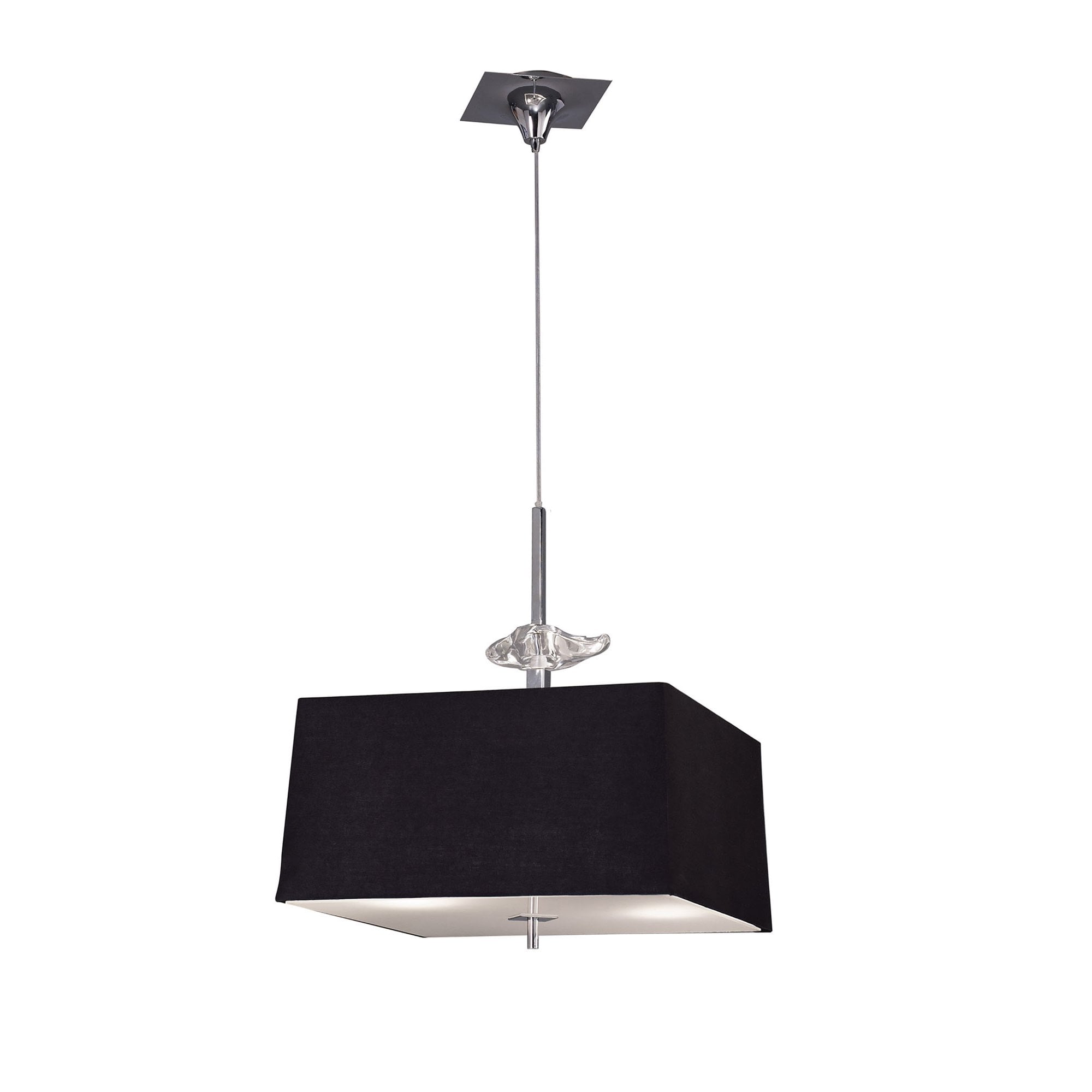 M0784 Akira Square Pendant 4 Light E27 Polished Chrome / Frosted Glass Black Shade
