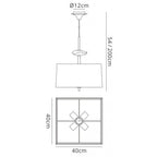 M0784 Akira Square Pendant 4 Light E27 Polished Chrome / Frosted Glass Black Shade