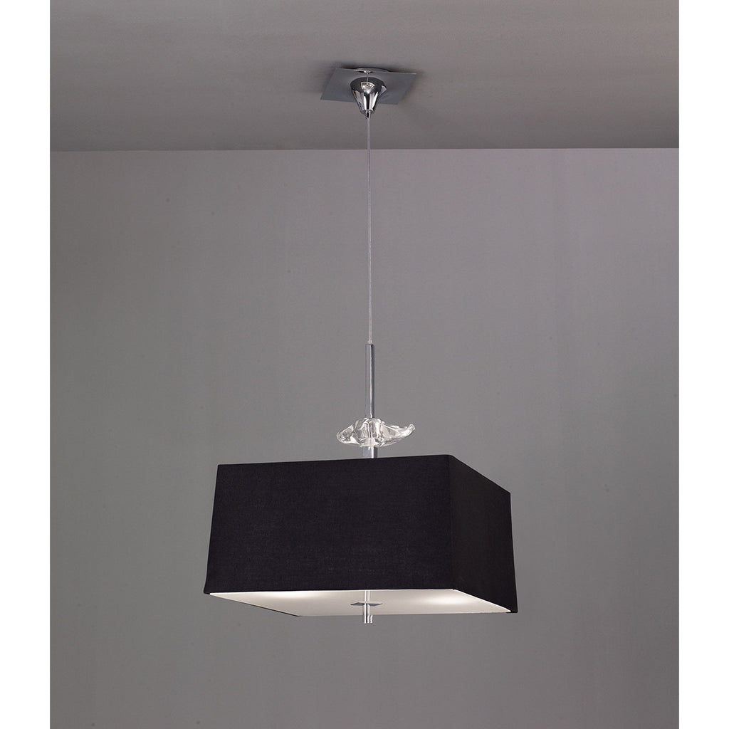 M0784 Akira Square Pendant 4 Light E27 Polished Chrome / Frosted Glass Black Shade