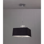 M0784 Akira Square Pendant 4 Light E27 Polished Chrome / Frosted Glass Black Shade