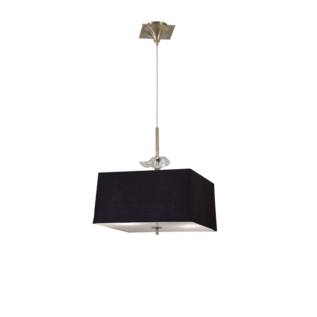 M0784AB/BS Akira Square Pendant 4 Light E27 Antique Brass/Frosted Glass Black Shade