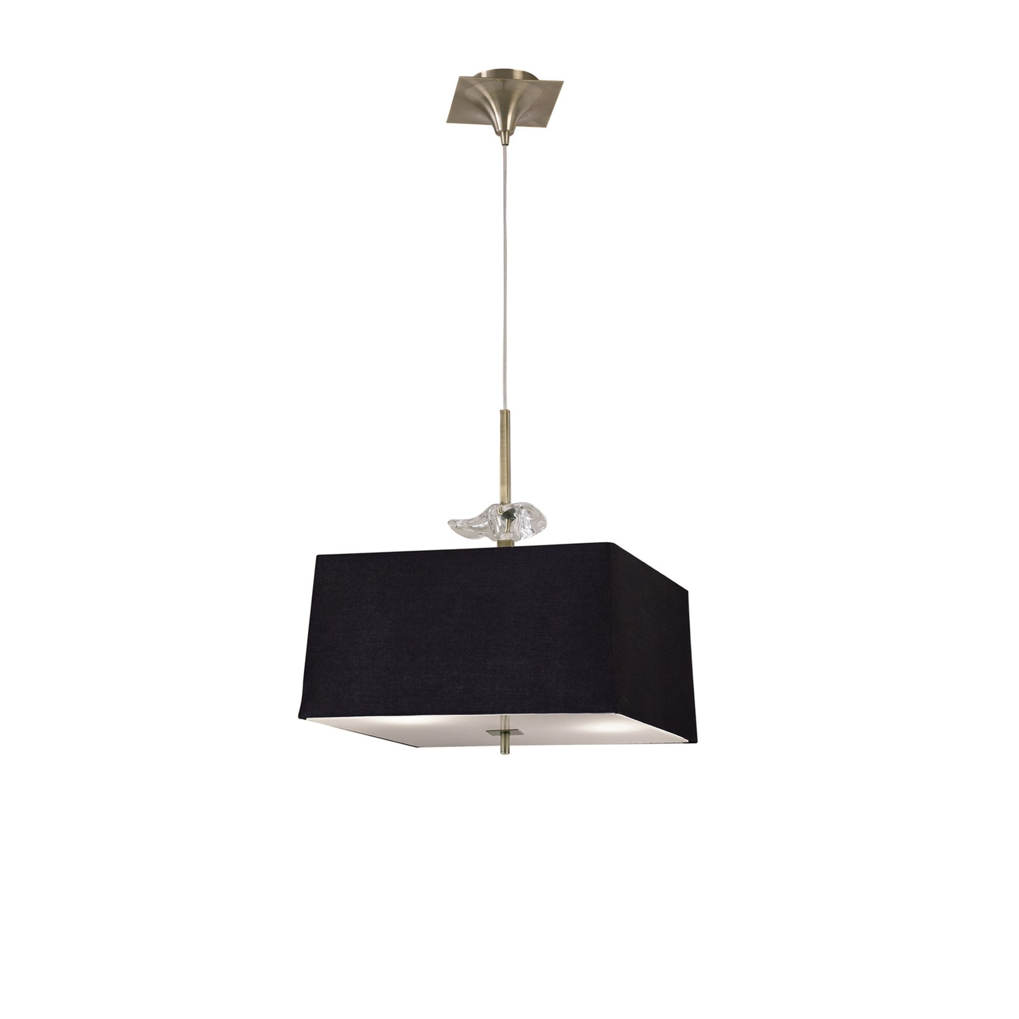 M0784AB/BS Akira Square Pendant 4 Light E27 Antique Brass/Frosted Glass Black Shade