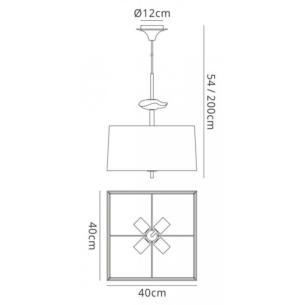 M0784AB/BS Akira Square Pendant 4 Light E27 Antique Brass/Frosted Glass Black Shade