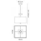 M0784AB/BS Akira Square Pendant 4 Light E27 Antique Brass/Frosted Glass Black Shade
