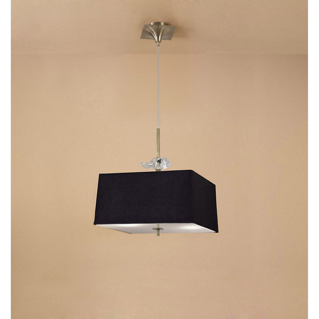 M0784AB/BS Akira Square Pendant 4 Light E27 Antique Brass/Frosted Glass Black Shade