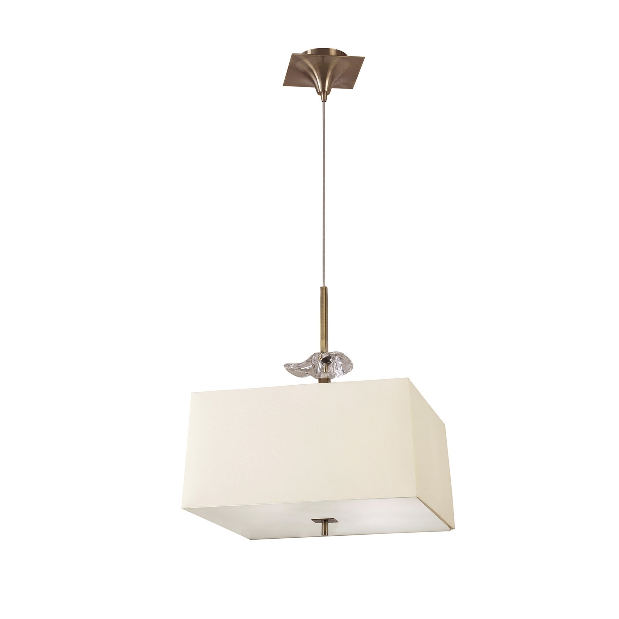 M0784AB Akira Square Pendant 4 Light E27 Antique Brass/Frosted Glass Cream Shade