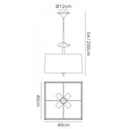 M0784AB Akira Square Pendant 4 Light E27 Antique Brass/Frosted Glass Cream Shade