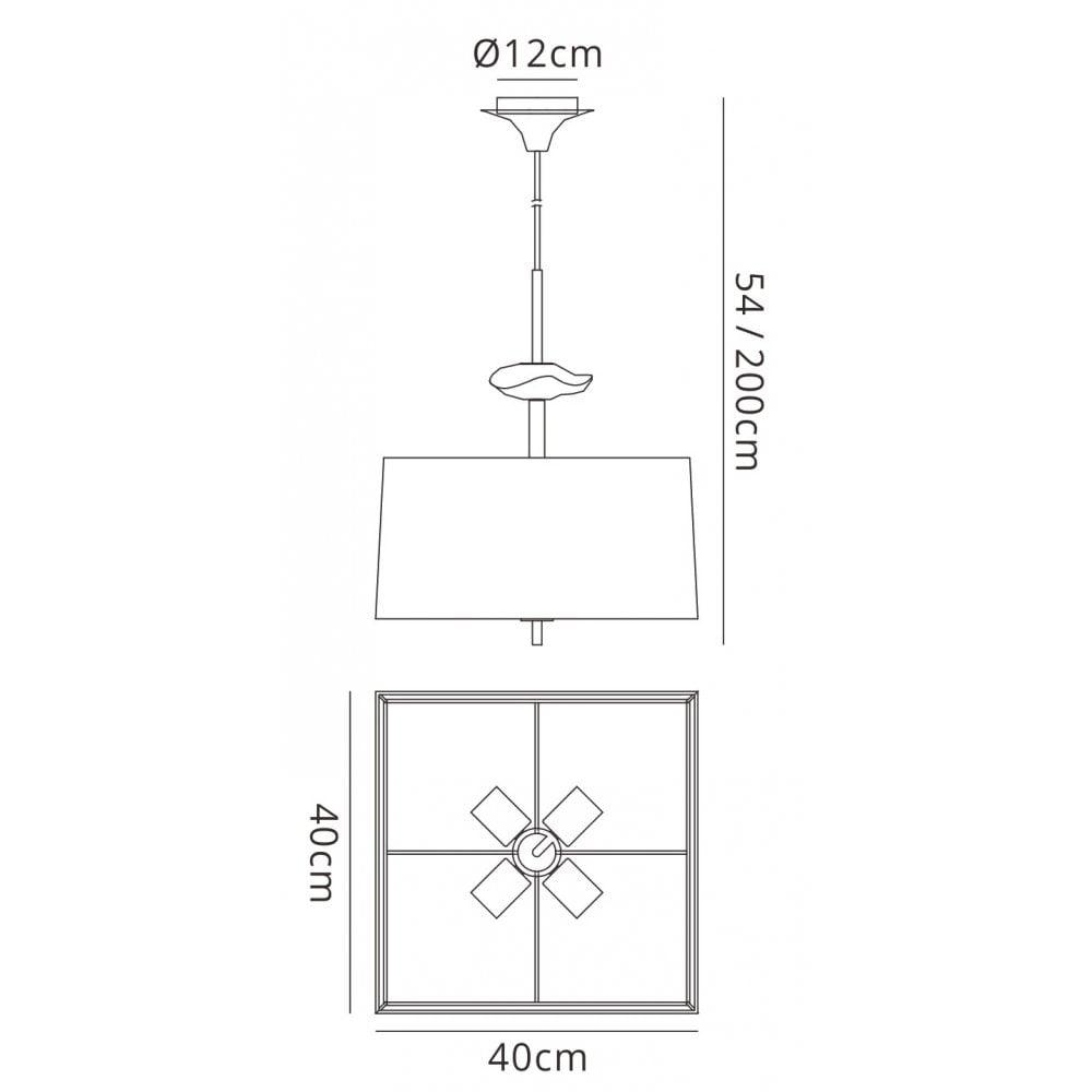 M0784AB Akira Square Pendant 4 Light E27 Antique Brass/Frosted Glass Cream Shade