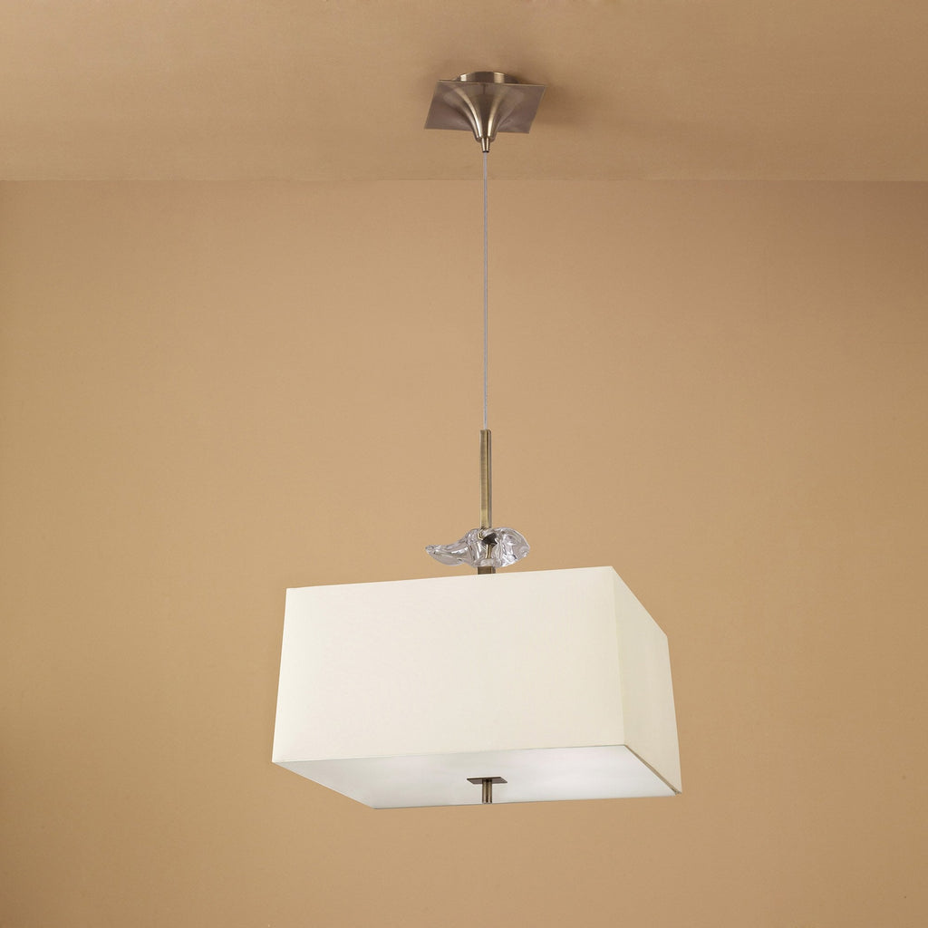 M0784AB Akira Square Pendant 4 Light E27 Antique Brass/Frosted Glass Cream Shade