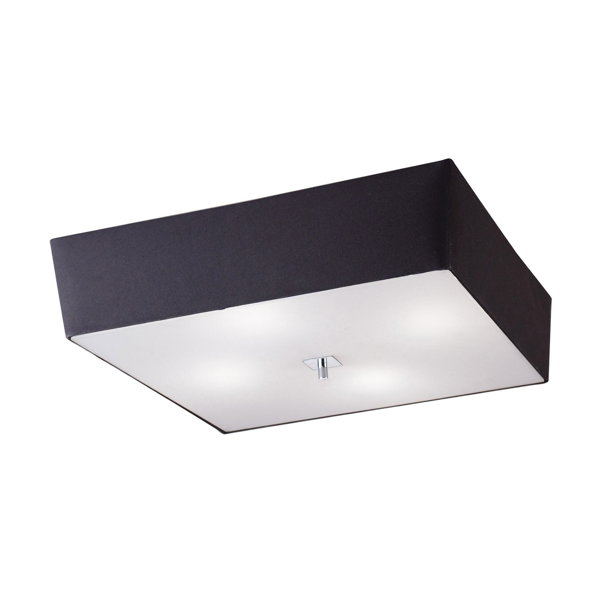 M0785 Akira Square Flush Ceiling 4 Light E27 Polished Chrome / Frosted Glass Black Shade