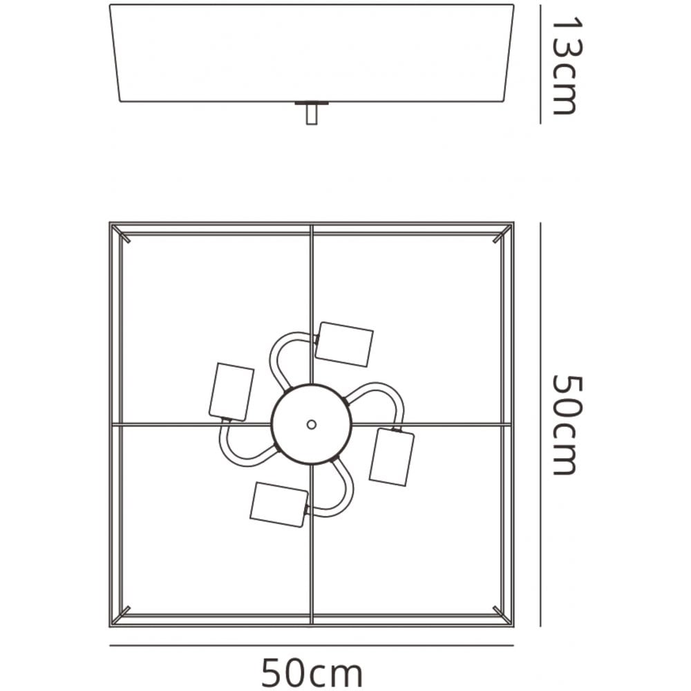 M0785 Akira Square Flush Ceiling 4 Light E27 Polished Chrome / Frosted Glass Black Shade