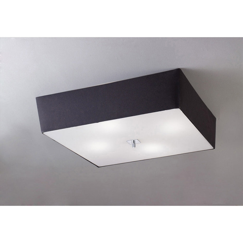 M0785 Akira Square Flush Ceiling 4 Light E27 Polished Chrome / Frosted Glass Black Shade