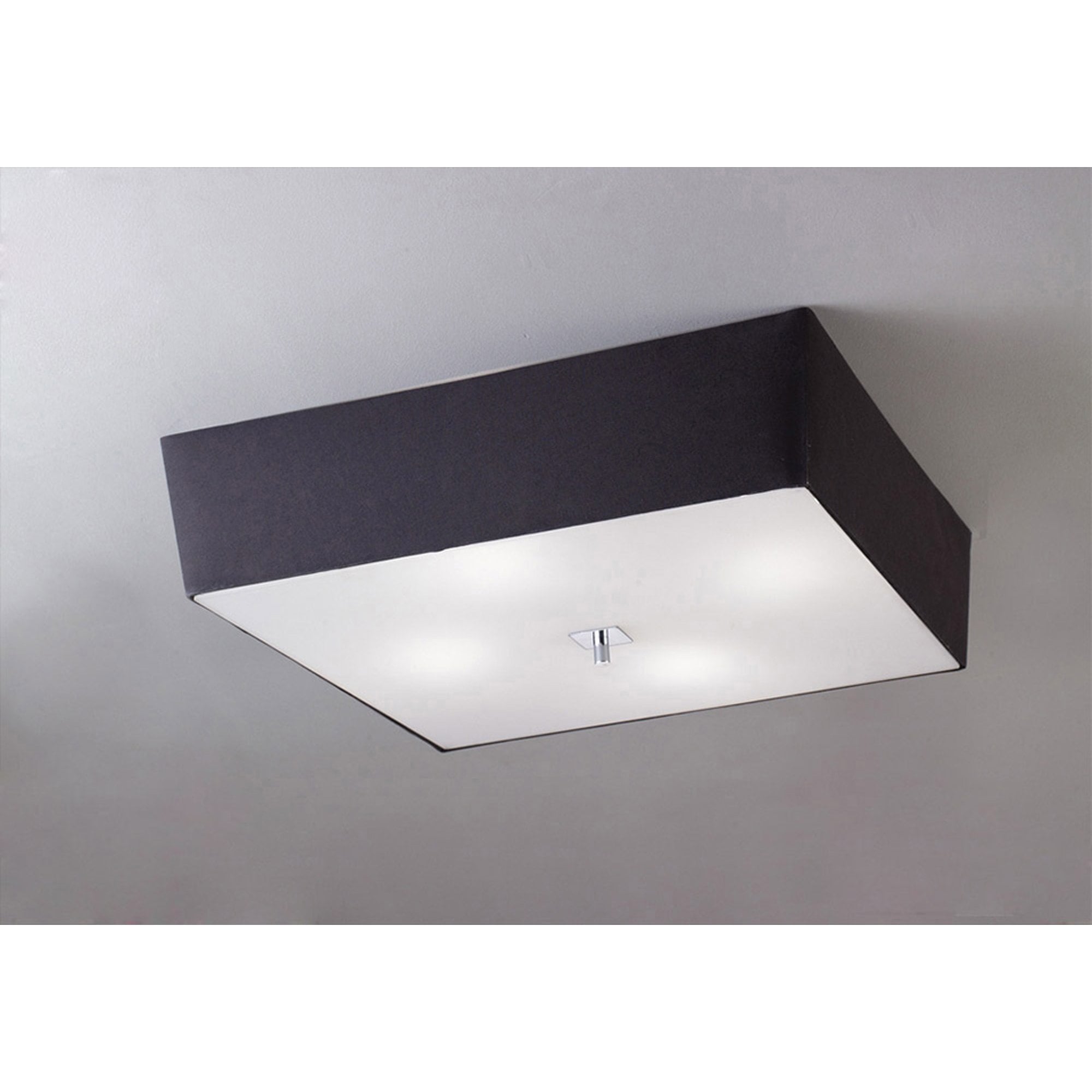 M0785 Akira Square Flush Ceiling 4 Light E27 Polished Chrome / Frosted Glass Black Shade