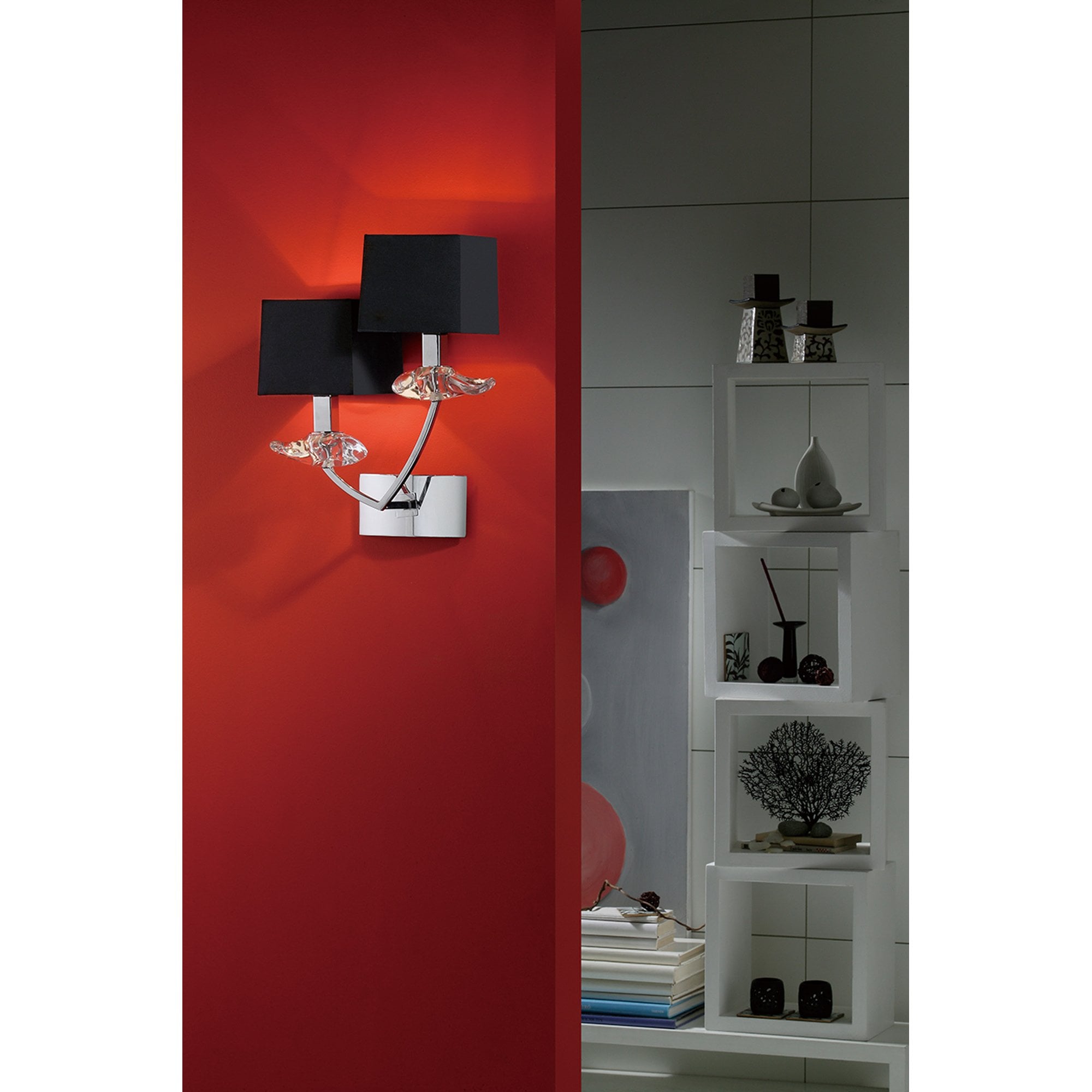M0787/S Akira Wall Lamp Switched 2 Light E14 Polished Chrome Black Shades