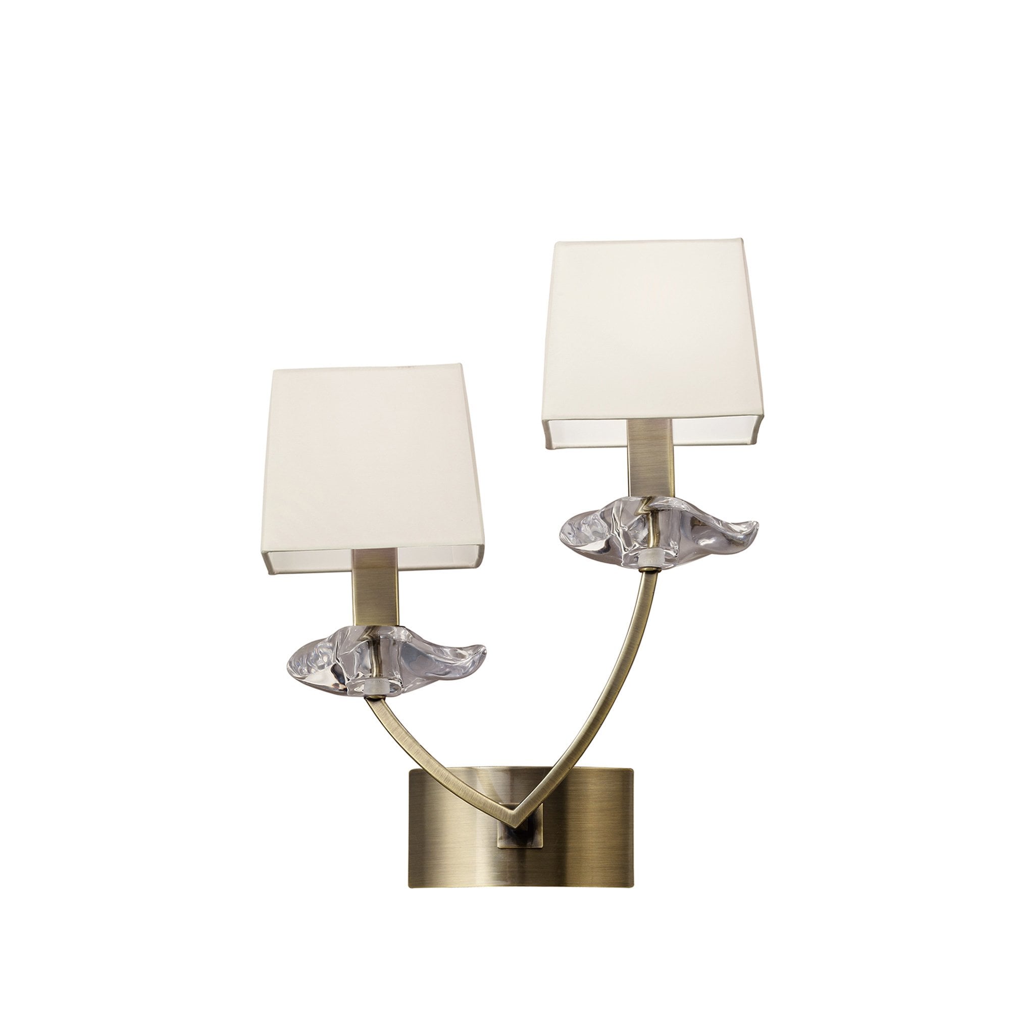 M0787AB/S Akira Wall Lamp Switched 2 Light E14 Antique Brass Cream Shades