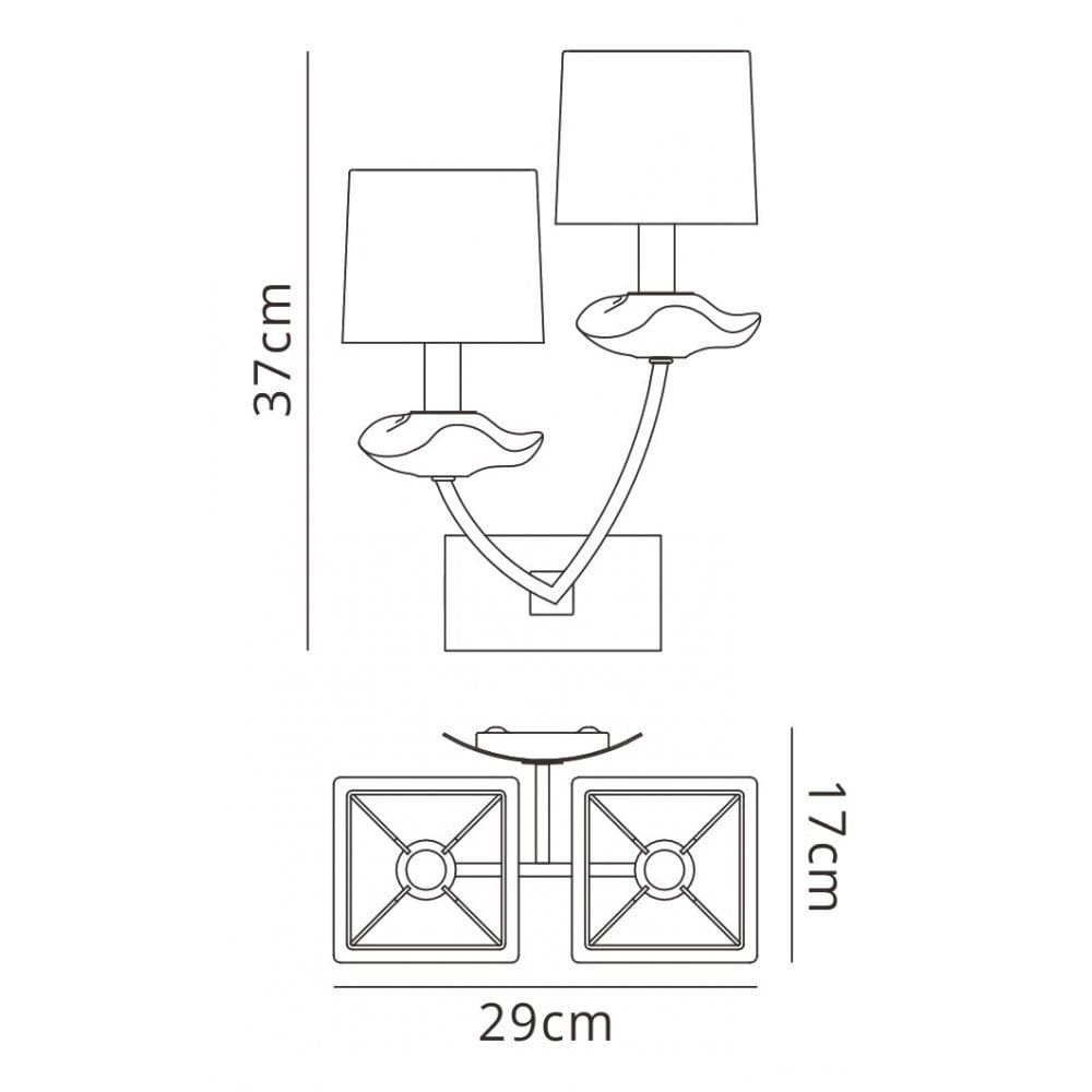 M0787AB/S Akira Wall Lamp Switched 2 Light E14 Antique Brass Cream Shades