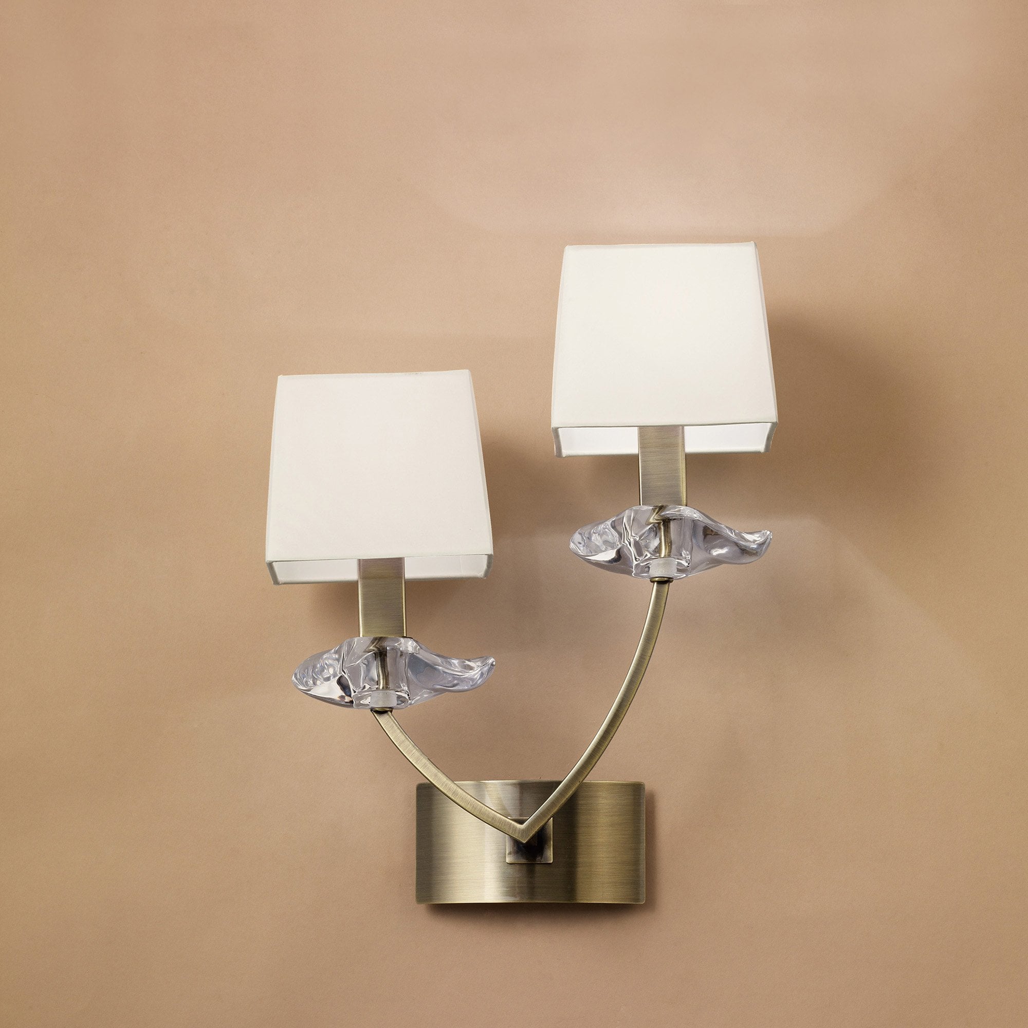 M0787AB/S Akira Wall Lamp Switched 2 Light E14 Antique Brass Cream Shades