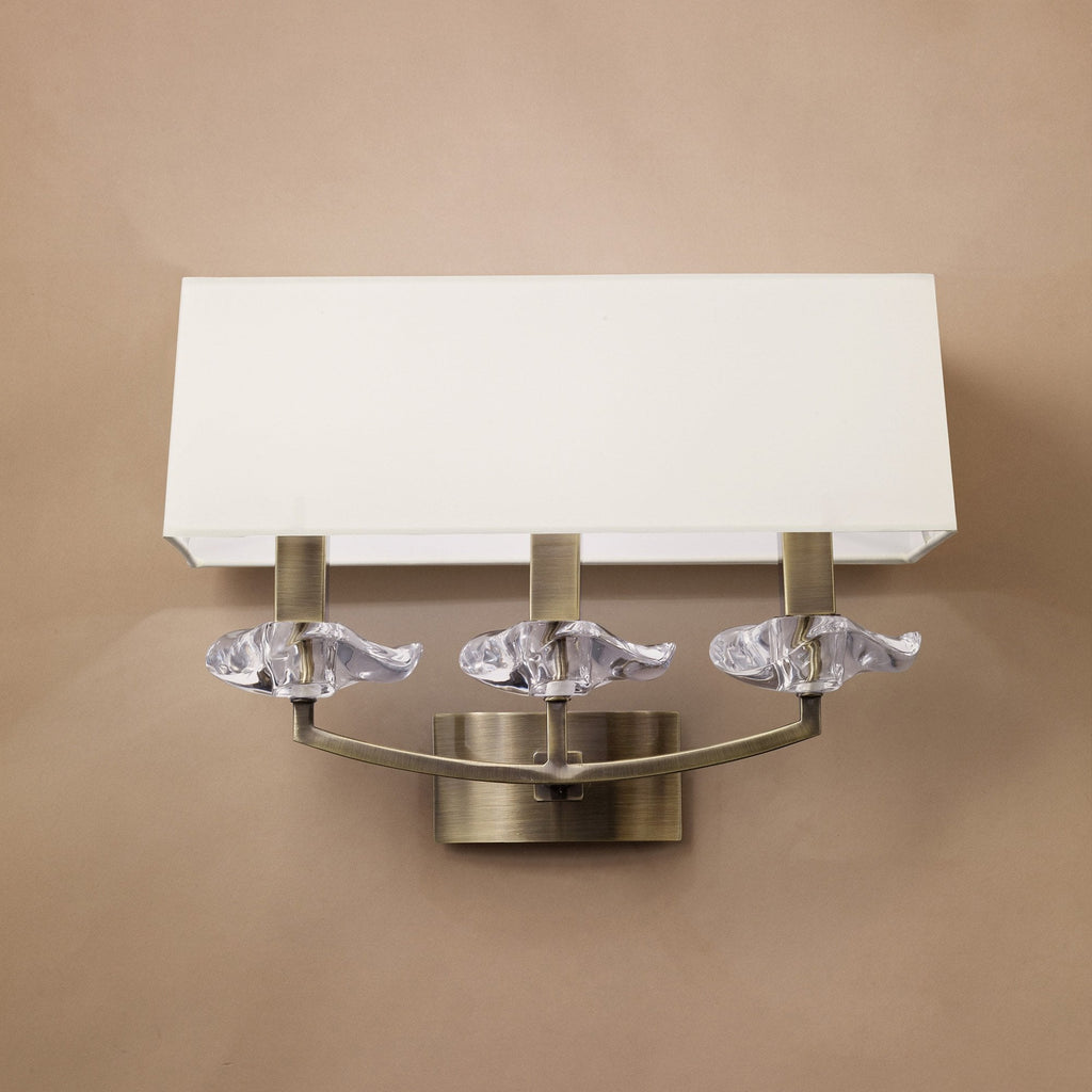 M0788AB/S Akira Wall Lamp Switched 3 Light E14 Antique Brass Cream Shade
