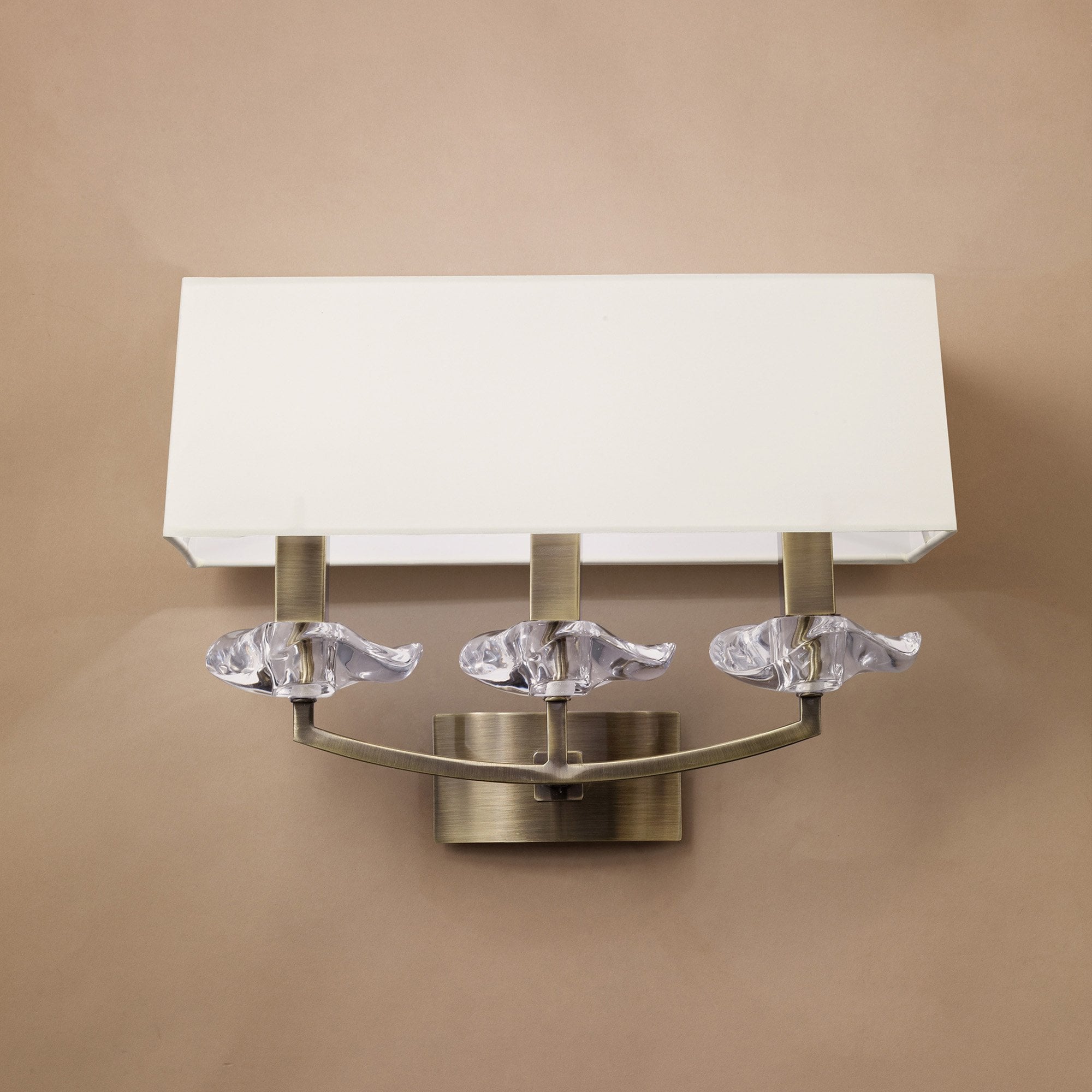 M0788AB/S Akira Wall Lamp Switched 3 Light E14 Antique Brass Cream Shade