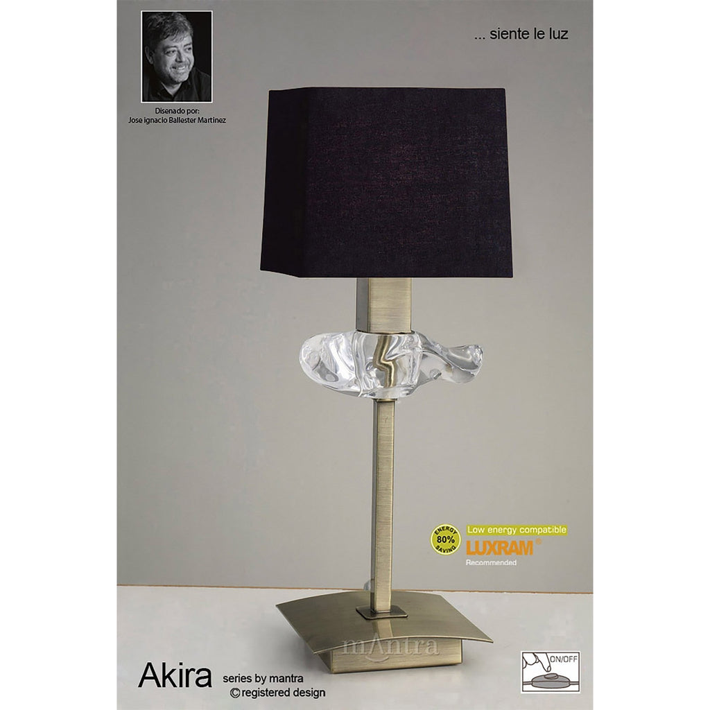 M0789AB/BS Akira Table Lamp 1 Light E14 Antique Brass Black Shade