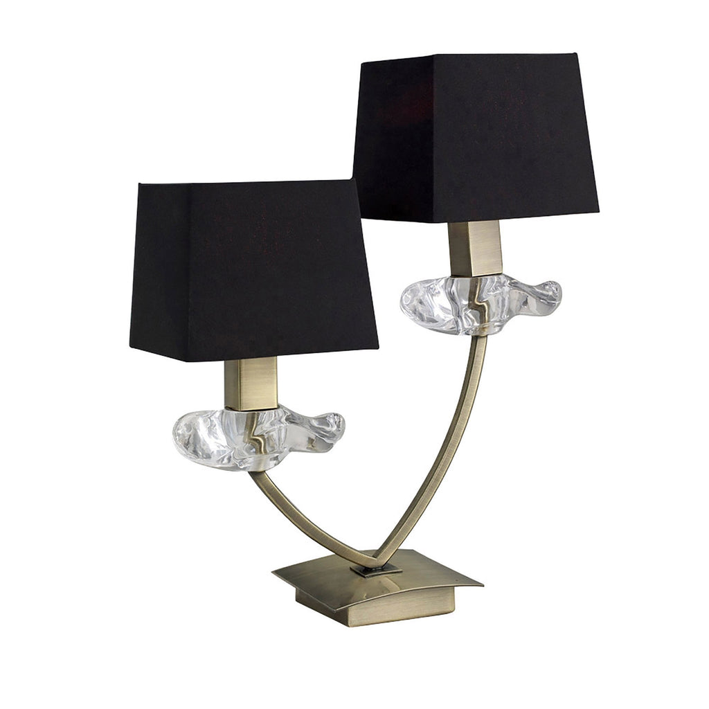 M0790AB/BS Akira Table Lamp 2 Light E14 Antique Brass Black Shades