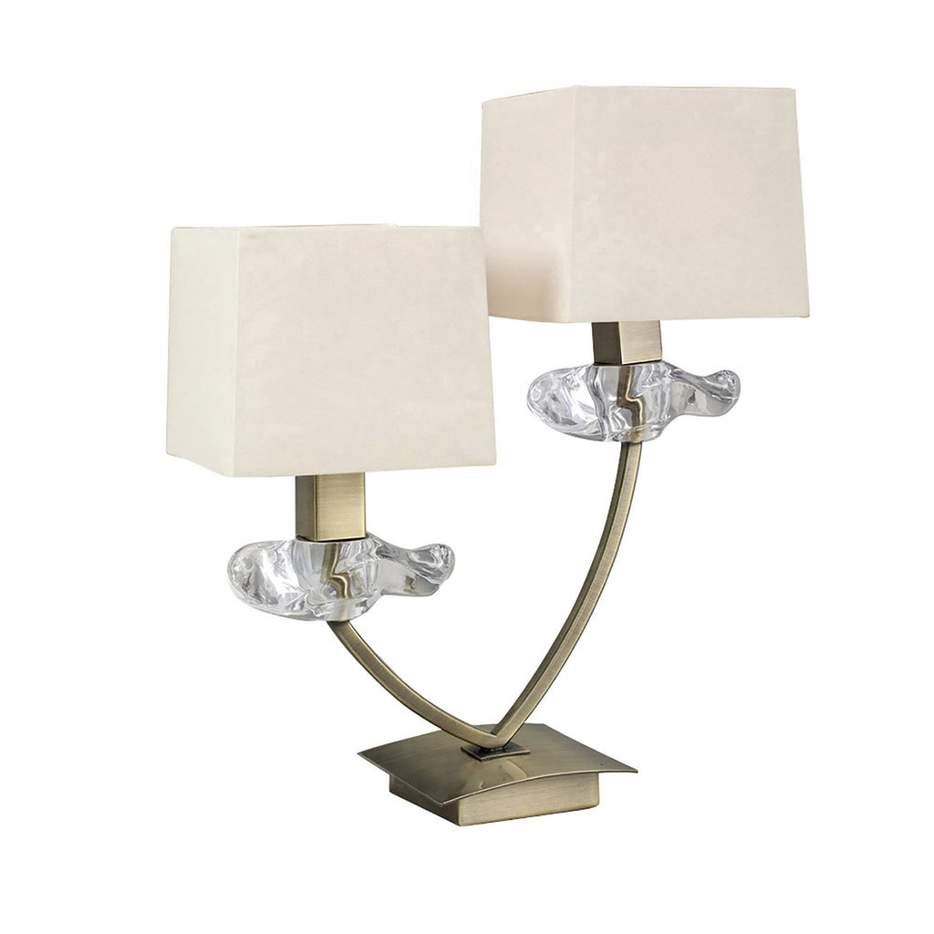 M0790AB Akira Table Lamp 2 Light E14 Antique Brass Cream Shades