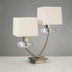 M0790AB Akira Table Lamp 2 Light E14 Antique Brass Cream Shades