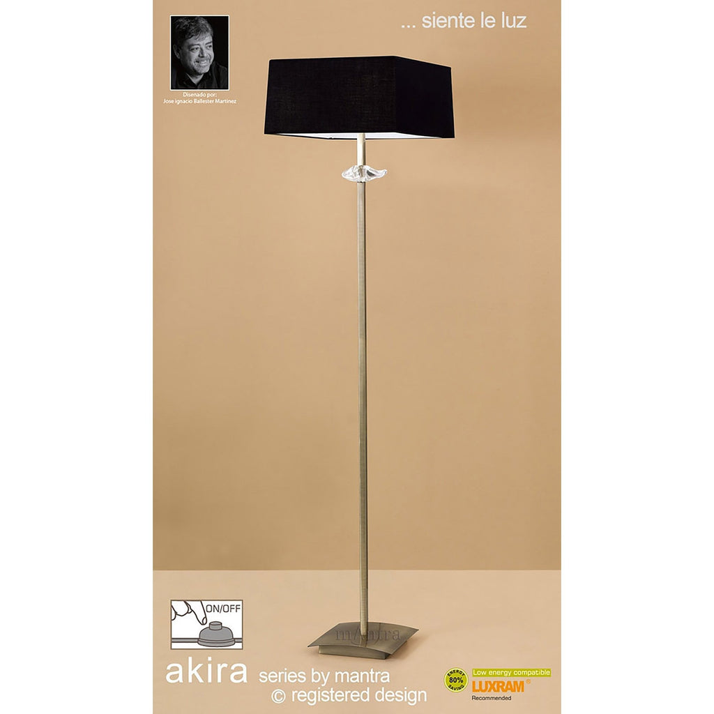 M0791AB/BS Akira Floor Lamp 3 Light E27 Antique Brass Black Shade