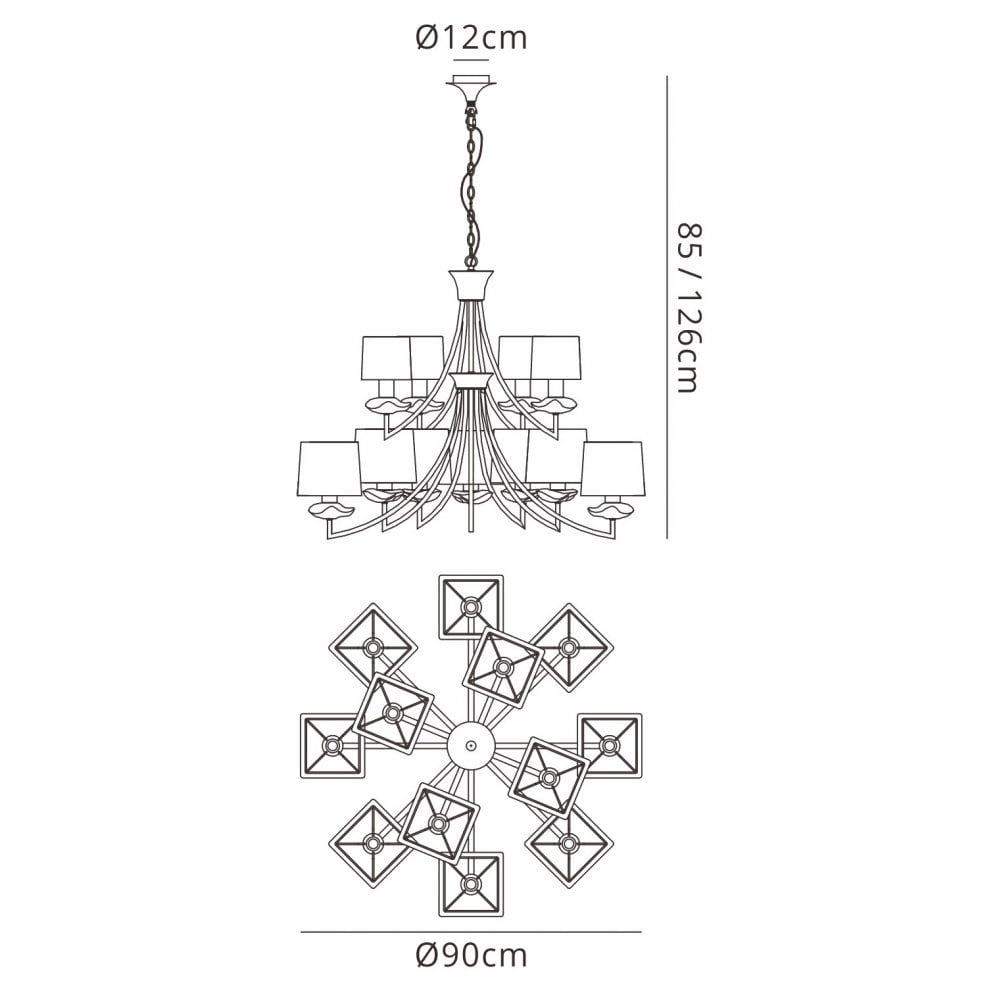 M0792 Akira Pendant 2 Tier 12 Light E14 Polished Chrome Black Shades