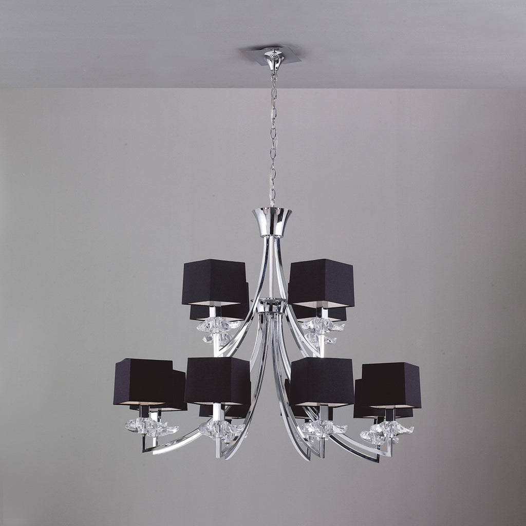 M0792 Akira Pendant 2 Tier 12 Light E14 Polished Chrome Black Shades