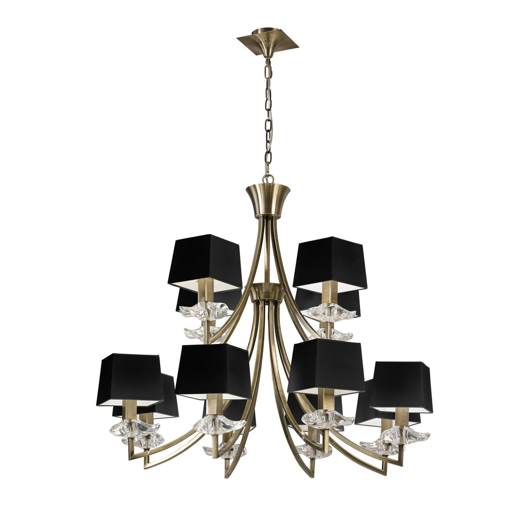 M0792AB/BS Akira Pendant 2 Tier 12 Light E14 Antique Brass Black Shades