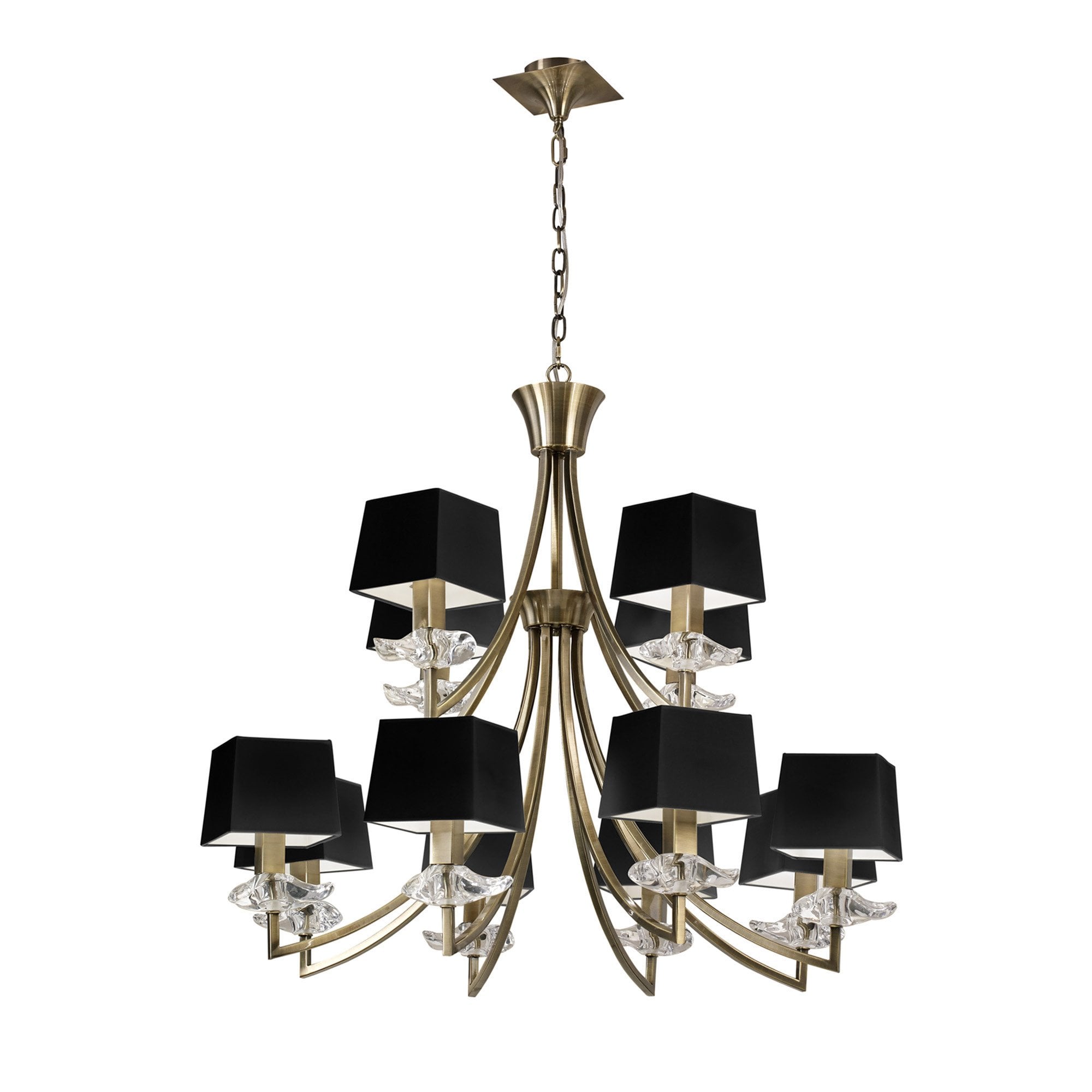 M0792AB/BS Akira Pendant 2 Tier 12 Light E14 Antique Brass Black Shades