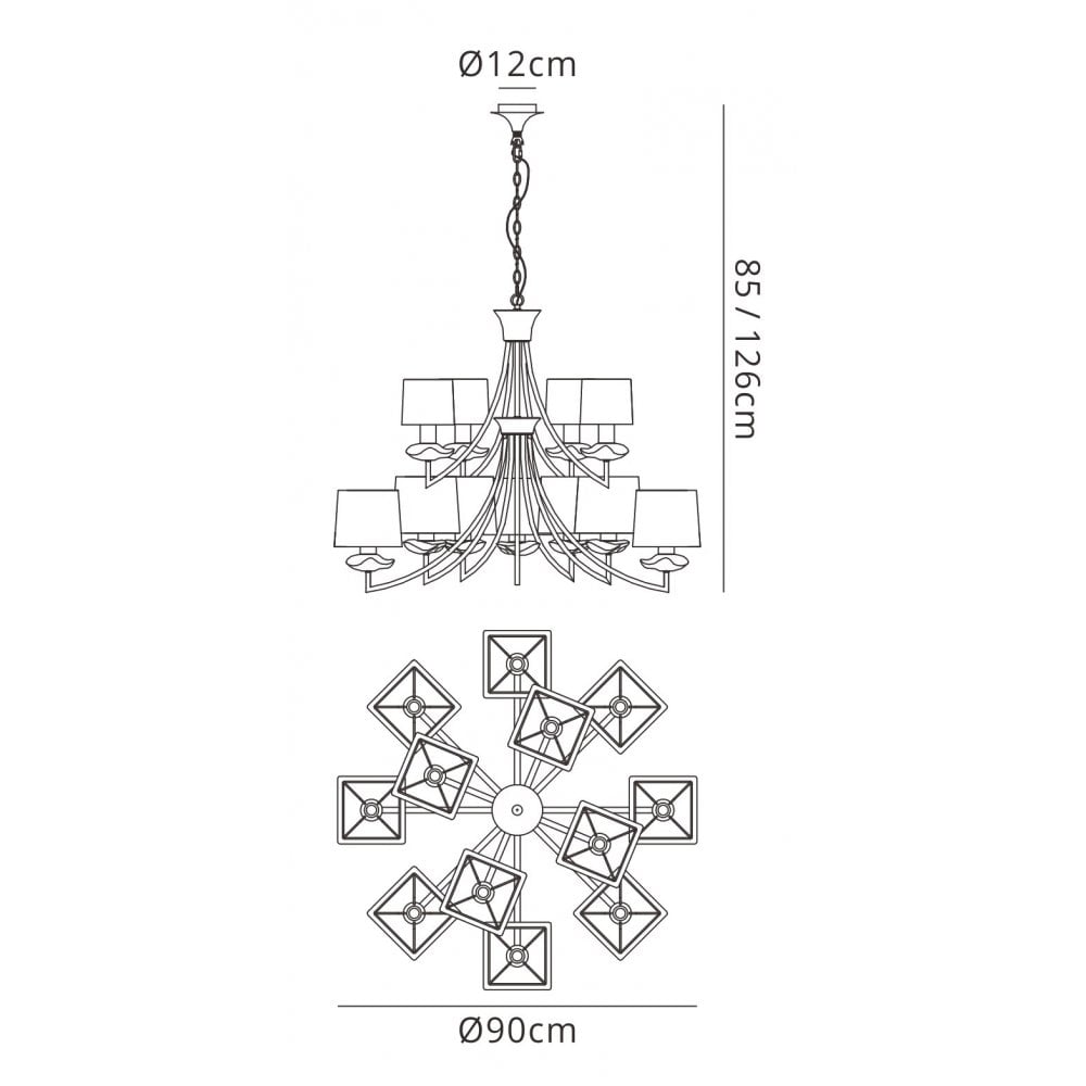 M0792AB/BS Akira Pendant 2 Tier 12 Light E14 Antique Brass Black Shades
