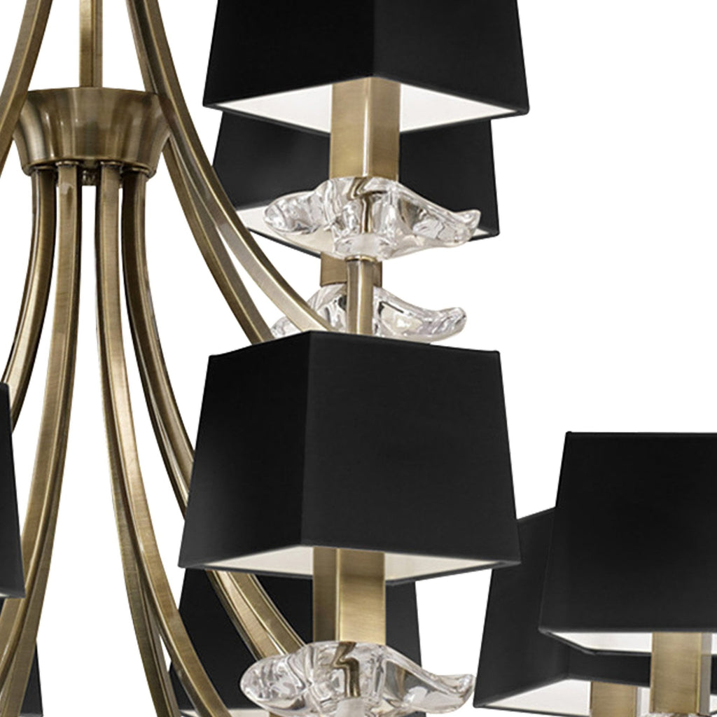 M0792AB/BS Akira Pendant 2 Tier 12 Light E14 Antique Brass Black Shades
