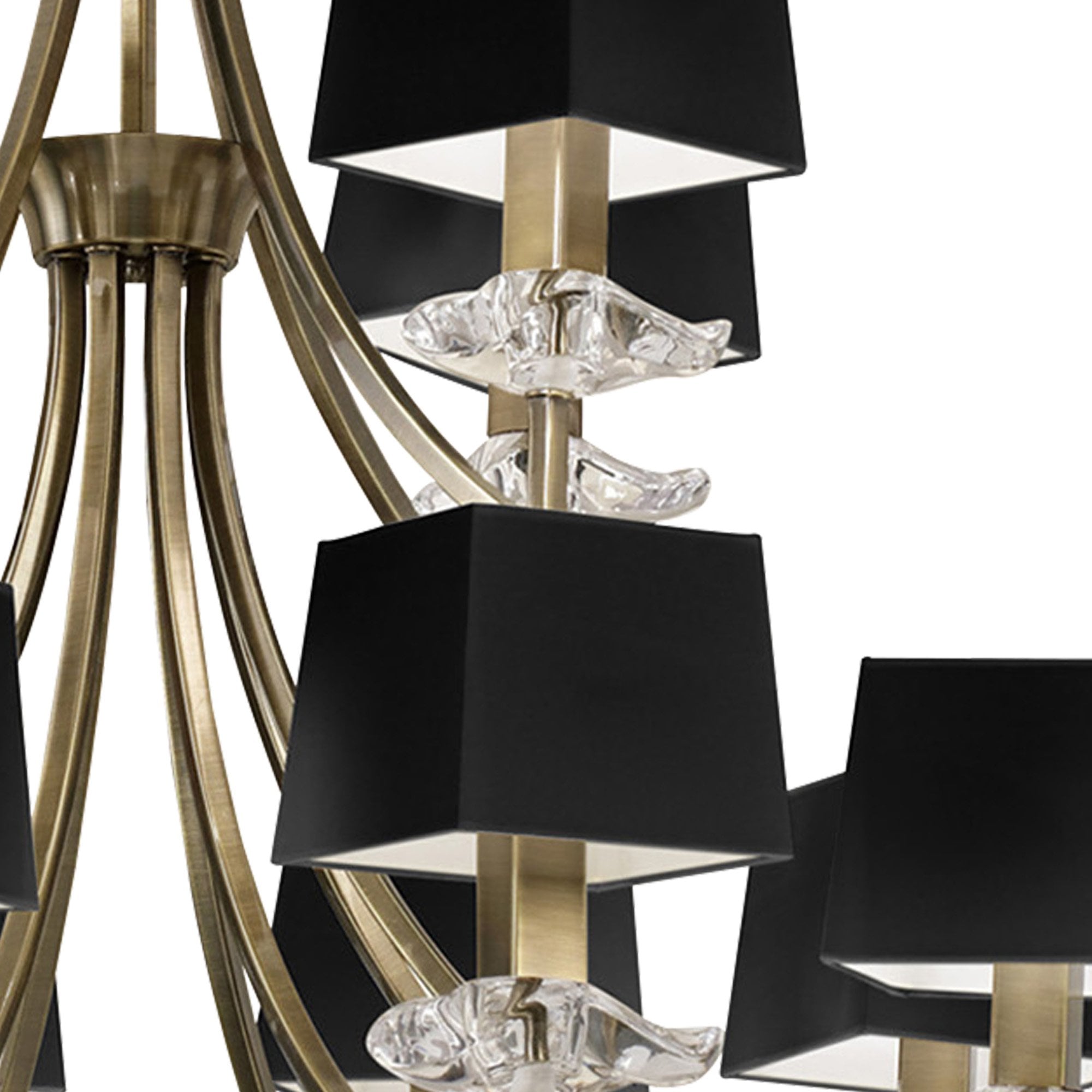 M0792AB/BS Akira Pendant 2 Tier 12 Light E14 Antique Brass Black Shades